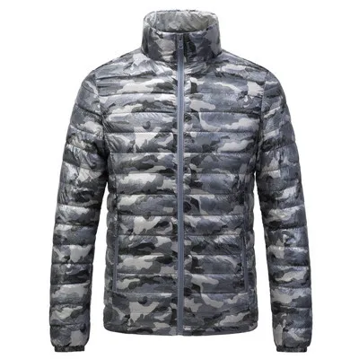 CAMO -GREY Бренд мужской зимний пуховик с воротником-стойкой Камуфляжный ультра легкий пуховик мужской повседневный тонкий пуховик - Цвет: CAMO -GREY