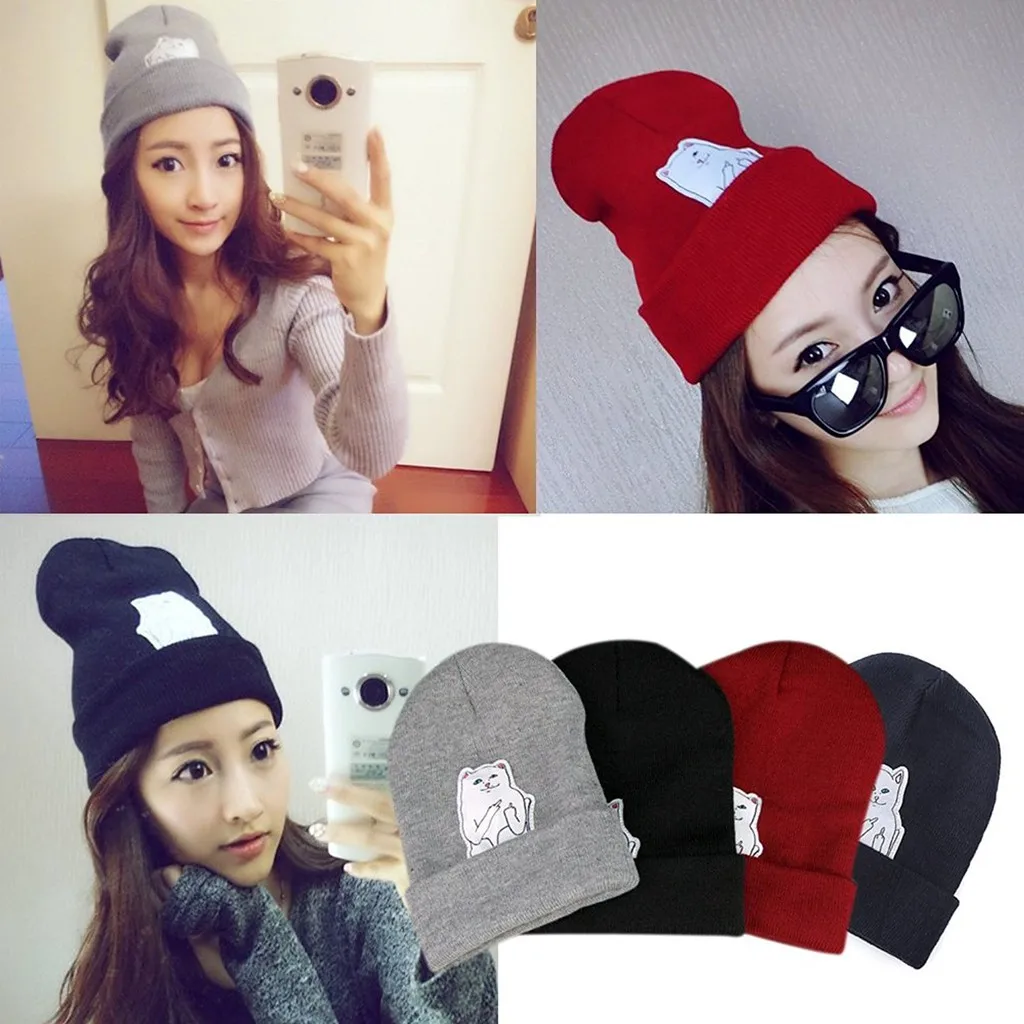 Cat Erect Middle Finger Hat Winter Wool 