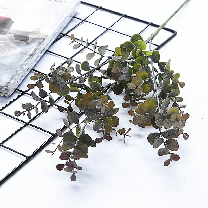 Gray Purple 66 см 3 вилки пластиковые листья большие искусственные ветки деревьев Тропические Зеленые растения искусственные листья эвкалипта для дома Свадебная вечеринка Декор - Color: Gray Purple