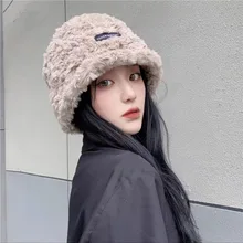 

Labeling Letters Rex Rabbit Fur Bucket Hat Women's Fall Winter Fashion Warm Ear Protection Bucket Hat Scarf Hat Two-Piece Set