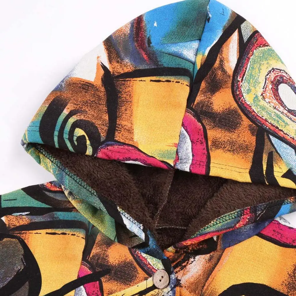 Женская зимняя теплая куртка с капюшоном, верхняя одежда, карманы с цветочным принтом, ВИНТАЖНЫЕ пальто больших размеров, мода, новинка, плотные топы размера плюс S · 5XL