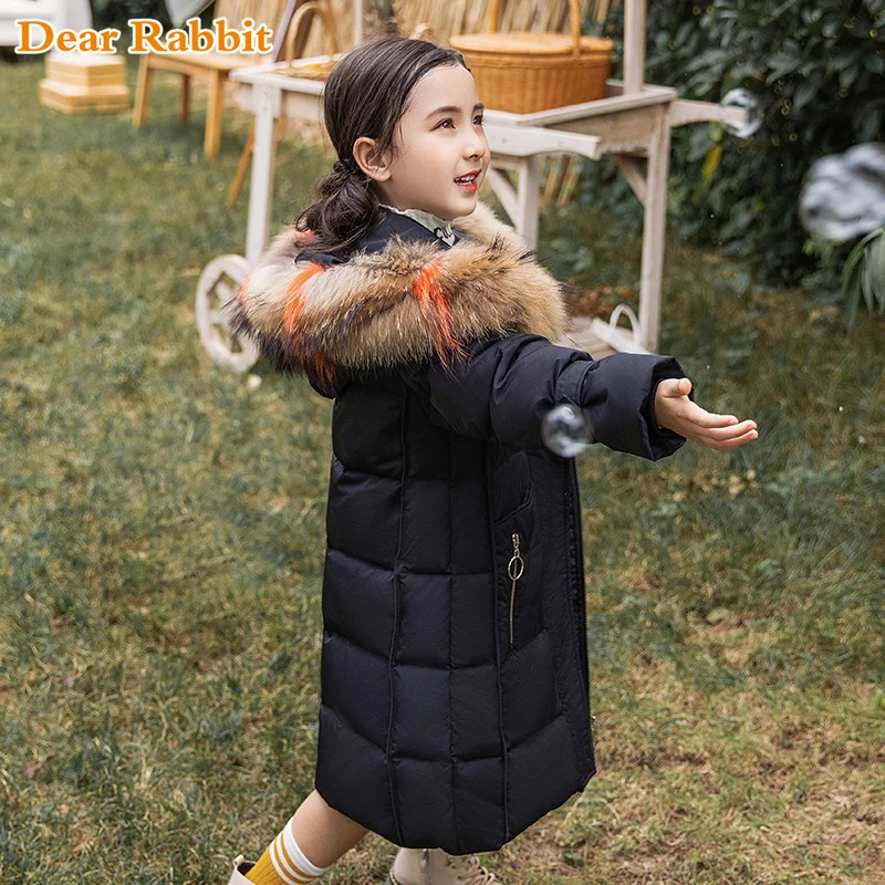 

2019 Children Winter Down Jacket Thicken Coats Girls clothes parka real fur Hooded Russian kids Long Overcoat clothing snowsuit