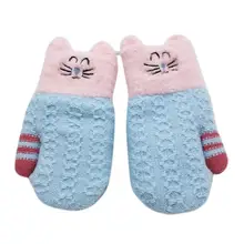 Children Kids Boys Girls Autumn Winter Gloves Cartoon Cat Patchwork Color Warm Knitted Fashion Gloves With New Brand