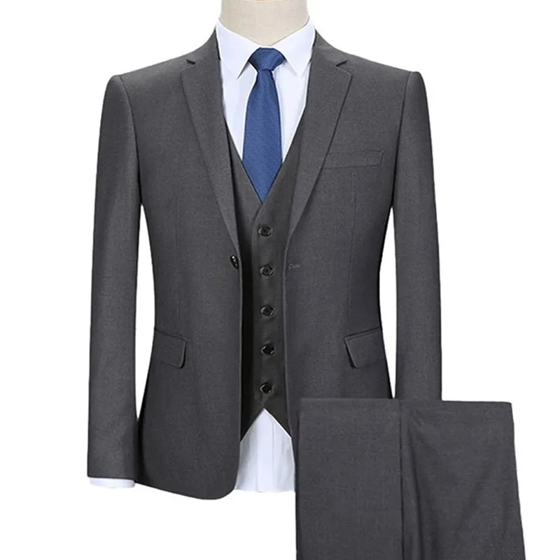 

Dark Gray Business Men Suits Slim Fit 3 Piece Classic Fit Wedding Groom Tuxedo Male Fashion Clothes Set Jacket with Pant Vest