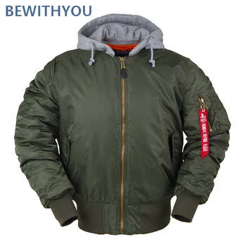 

Detachable Hooded Thick Ma1 Winter Bomber Jacket Men Retro Oversize Pilot Coats Man MA-1 Hip Hop Windbreaker 2020