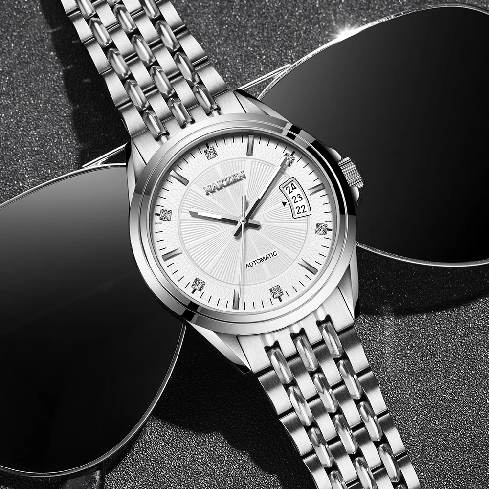 NAKZEN мужские брендовые NH35 Movt механические часы с сапфировым кристаллом, автоматические, ветрозащитные, 50 м, водонепроницаемые, светящиеся, деловые, мужские наручные часы
