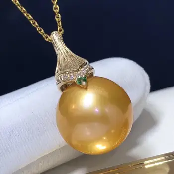

D320 Pearl Pendant Solid 18K Gold Natural 13-14mm Fresh Water Golden Edison Pearl Pendant Necklaces for Women Fine Necklace