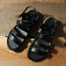 Кожаные мужские сандалии 39 s пляжные повседневные римские сандалии ручной работы Черная мужская летняя вьетнамская обувь гладиаторы мужские классические сандалии из натуральной кожи