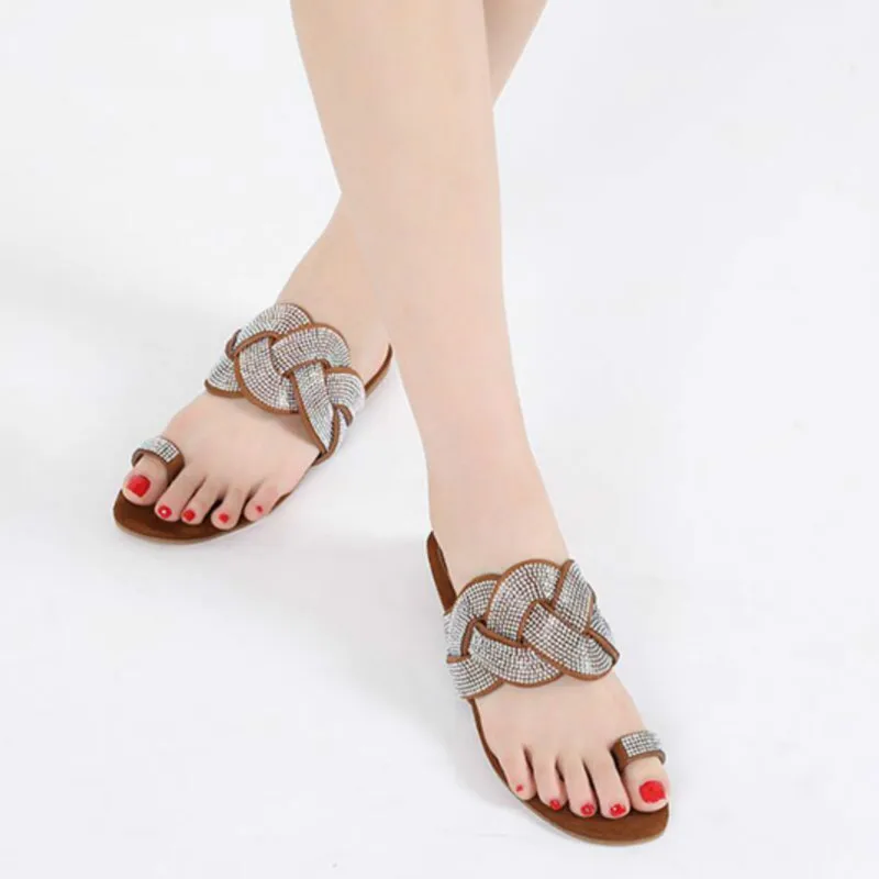 

2020 summer beach slides bohemian female slippers new rhinestone fashion Roman plus size shoes woman Plus Size Flip Flops