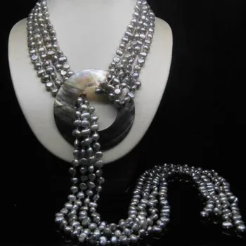 

32" Natural 2- Row 5-6MM AAA Silver_Gray Baroque pearl Necklace free shipping