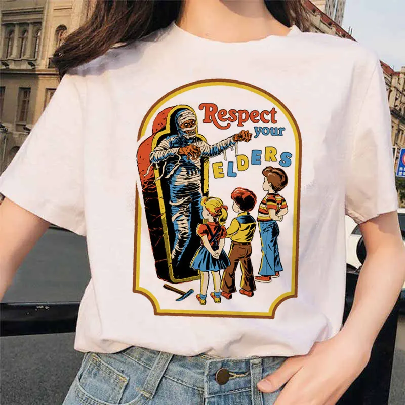 

Funny psychedelic horror harajuku t-shirt satan t shirt women satanism alien evil demon grim death female t-shirt Gril Tee Top