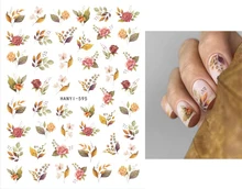 

Ancient WaterColor Flowers Leafs Nails Art Back Glue Decal Decorations Nail Sticker For Nails Tips Beauty