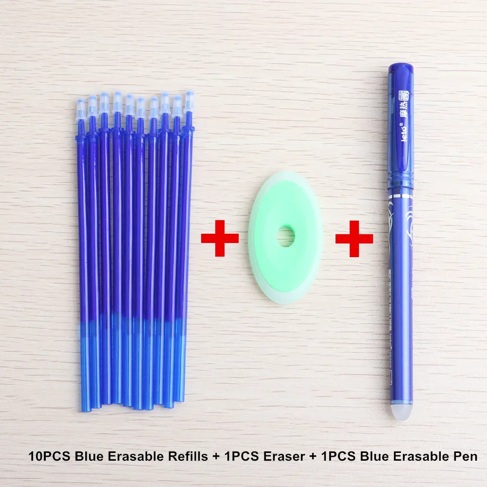1Set Blue Genkky набор гелевых ручек 0,5 мм стираемая моющаяся ручка стираемая ручка запасной стержень синие Черные чернила школьные канцелярские принадлежности офисный инструмент для письма ручки стерающиеся - Цвет: 1Set Blue
