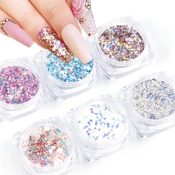 

6Pcs Mix 3D Holographic Nail Glitter Sequin Gradient Flake Dipping Powder Set Nail Art Decoration Manicure Accessories LY1539-08