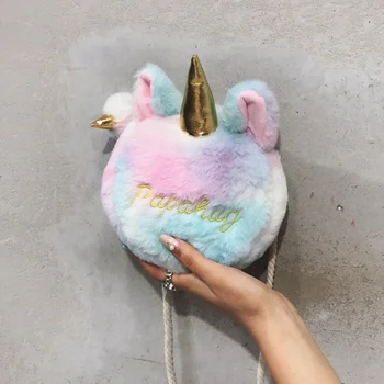 

1 PC Colorful Unicon Fur Bag Women Winter Wool Dress Banquet Plush Clutch Crossbody Messenger Shoulder Bag Girl Pouch Fashion