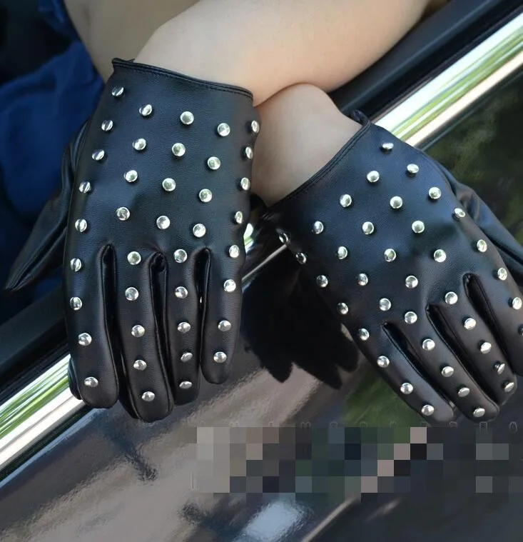 New fashion Women's punk rivets gloves fashion pu leather gloves