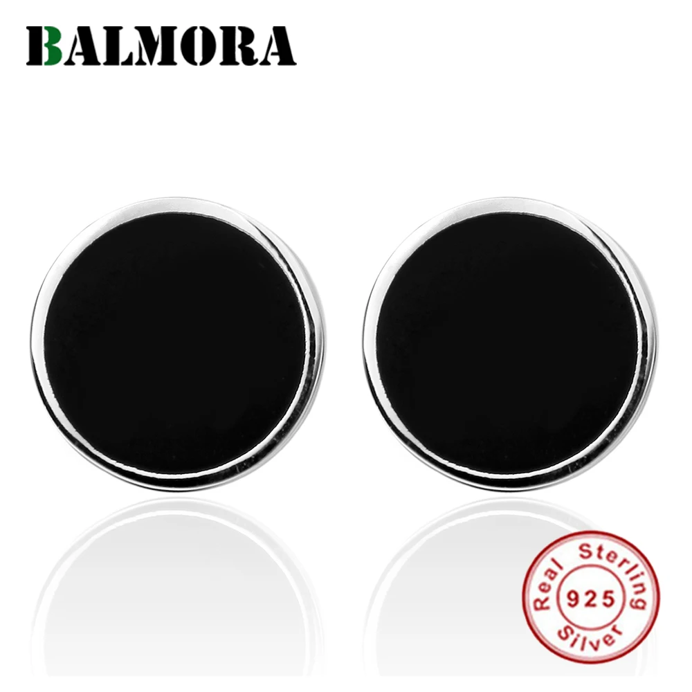 BALMORA, 925 пробы, серебряные, черные, круглые, простые серьги-гвоздики для женщин, мужчин, пара, подарок, в стиле панк, крутые, модные ювелирные изделия, Brincos