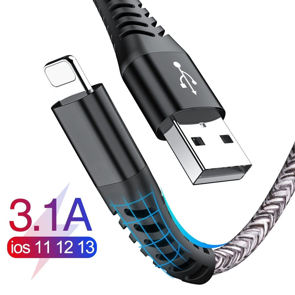 USB кабель для iPhone 11 Pro Max Xr X 8 7 6 6s Plus 5s iPad 3A быстрое зарядное устройство провод