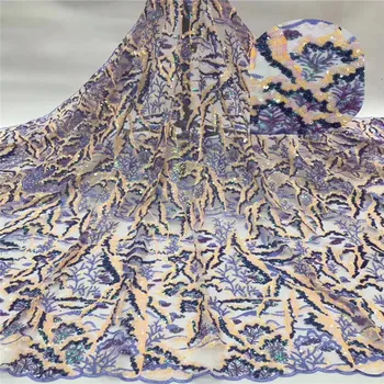 

Purple High Quality 2019 African French Net Lace Fabric Embroidered Nigerian Lace Fabric Guipure Cord Lace With advanced Sequins