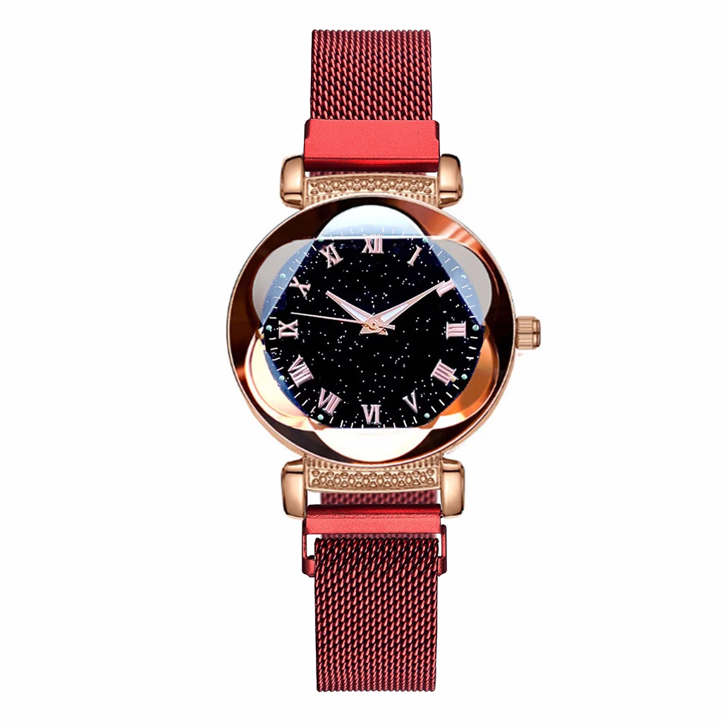 Горячая распродажа Женские магнитные пряжки звездное небо светящиеся римские часы с цифрами роскошные женские кварцевые часы Relogio Feminino - Цвет: red