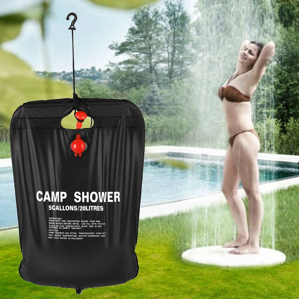 

20L/5 Gallons Water Bag Solar Energy Heated Camp Shower Bag Outdoor Camping Hiking PVC Water Storage Bag Foldable