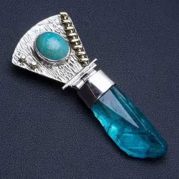 

Natural Two Tones Blue Aura Quartz&Amazonite Punk 925 Sterling Silver Pendant 2 1/4" R0264