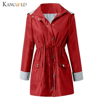

KANCOOLD coats MINIMALIST STYLE Solid Rain Outdoor Plus Size Waterproof Hooded Windproof Loose coats and jackets women 2019Sep4