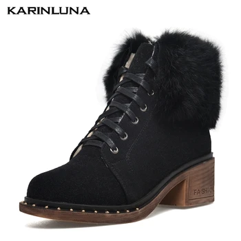 

On Sale Plus Size 43 Lace Up Keep Warm Plush Add Fur Winter Ankle Boots Shoes Cow Suede Leather Snow Boots Women