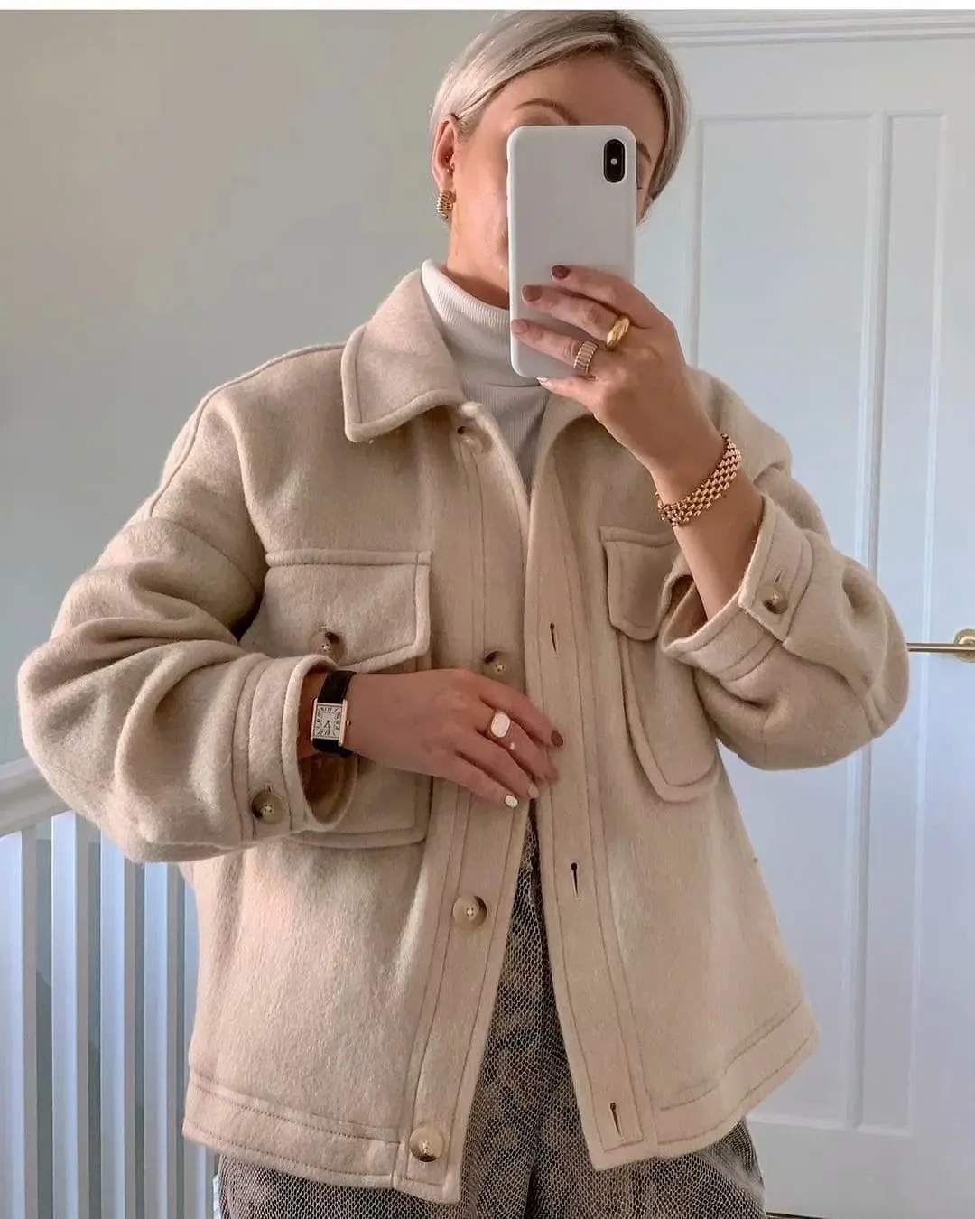 

2021 spring new fashion casual pocket decoration women's short jacket lapel single-breasted blouse