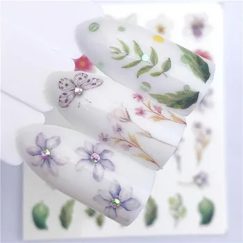 

1PC Manicure Slider wraps flower butterfly plant wolf birds Designs Adhesive water transfer nail art sticker tattoo FW040