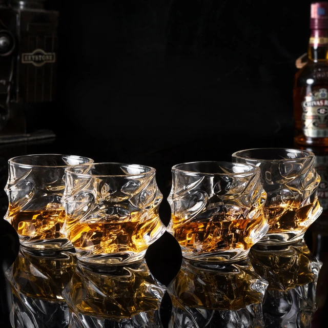 Whiskey Glass Set of 4 11oz Crystal Bourbon Rock Glass & Ice Ball