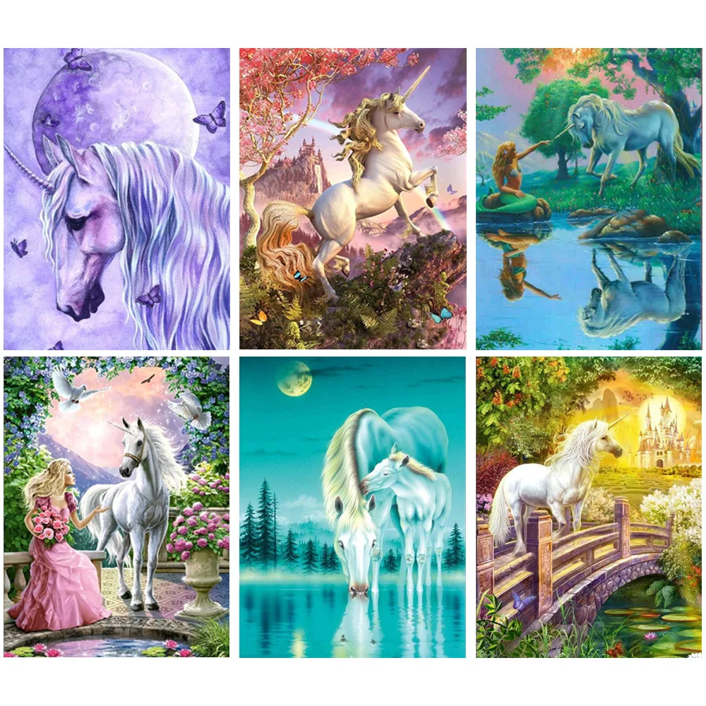 5D Diy Daimond Paintings Cross-stitch &quothorse&ampunicorns" 3D Diamond Painting Round Rhinestones painting Embroidery Diamant animals | Дом