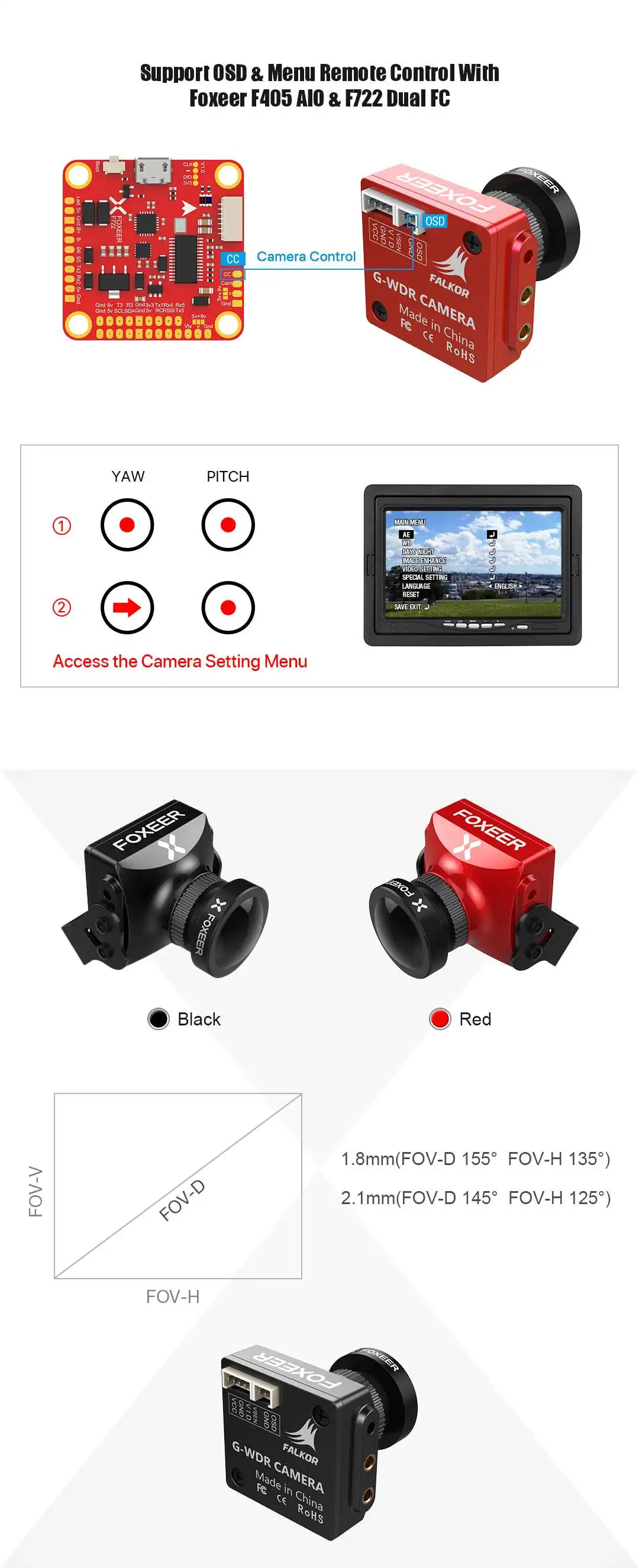 Original Foxeer Falkor 2 1200TVL Global WDR Freestyle Long Rang FPV Camera for FPV Racing RC Drone DIY Accessories
