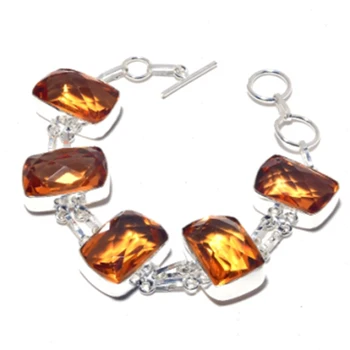 

Honey Citrines Bracelet Silver Overlay over Copper, 20 CM , B4093
