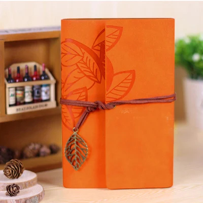 2leaf Orange Горячая кожа блокнот бумага 80 листов Водонепроницаемый Винтаж Спираль Записная книжка Дневник эскиз граффити крафт офисные школьные принадлежности подарок - Цвет: 2leaf Orange