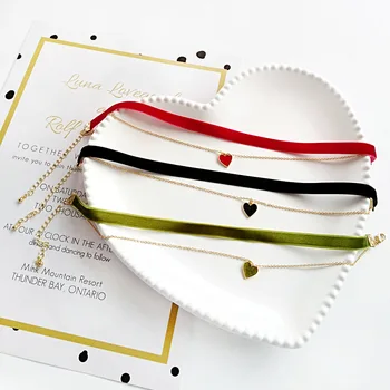 

GU-33 Green Black Red Korean Cute Multi Layer Heart Chains Lace Chokers Necklaces for Women Velvet Choker Necklace Bohemia
