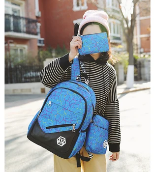 

New fashion backpacks grid sport three piece schoolbag waterproof backpacks for students