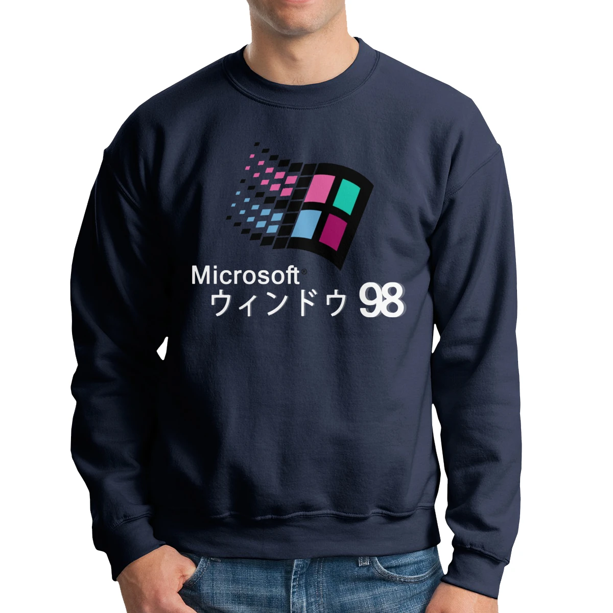 

Windows 98 Vaporwave Men's Hoodie Long Sleeve Classic O-neck Cotton Lightweight Pullovers