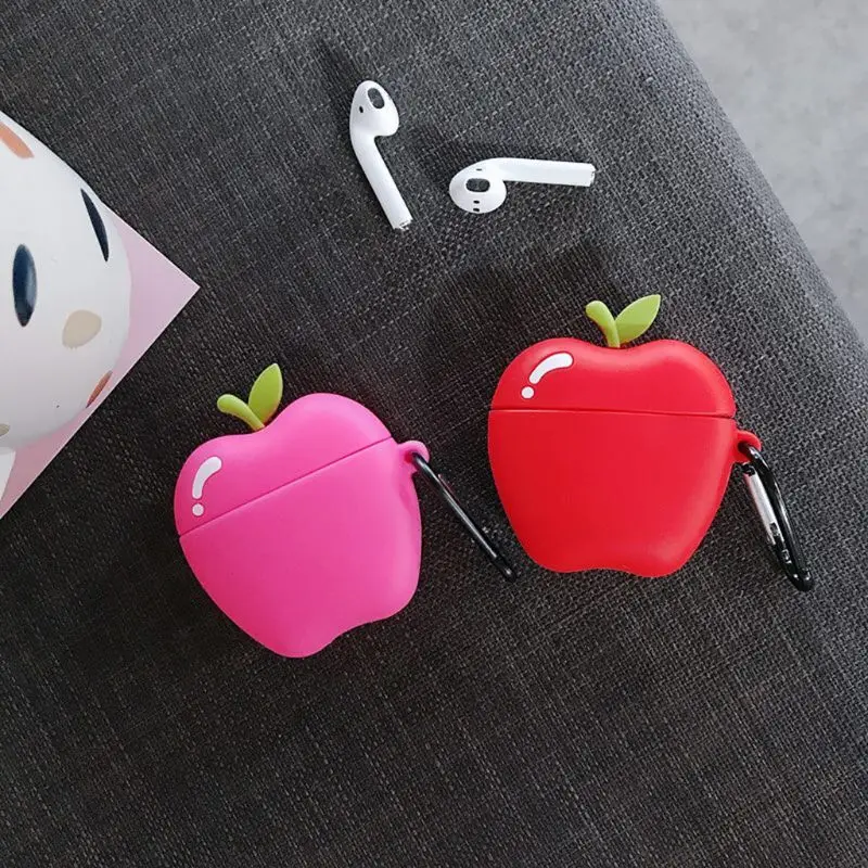 

Fashion Cute Colorful Green Leaf Apple Soft Silicone Protective Cover Shockproof Case Skin With Lanyard for Airpods 1/2 Charging