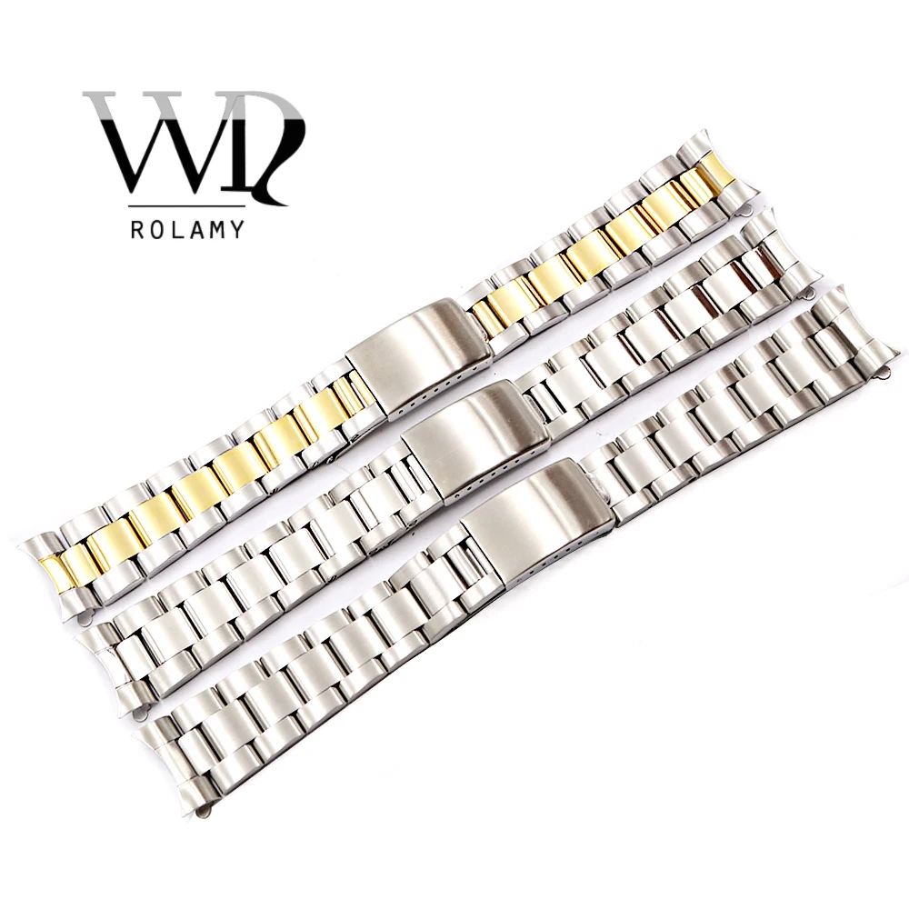 

Rolamy 19 20mm Top Grade Silver Brushed 316L Solid Stainless Steel Watch Band Belt Strap Bracelets For Oyster Rolex Seiko