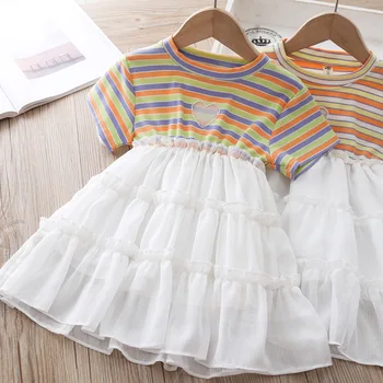 

2020 Summer Children Multi-color Stripe Girls Pleated Skirt