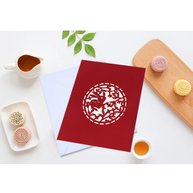  3D Pop Up Greeting Card Mid Autumn Festival Handmade Birthday Wedding Invitation D08D - 4.00036E+12