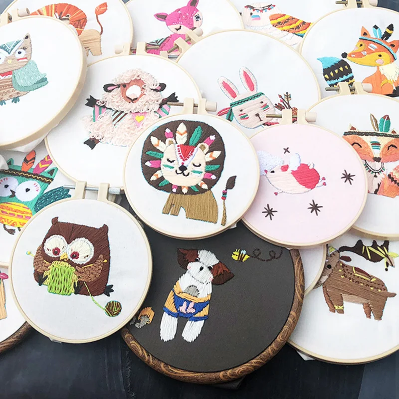 Милый мультфильм животных вышивка DIY цветы живопись полный рукоделие крестиком