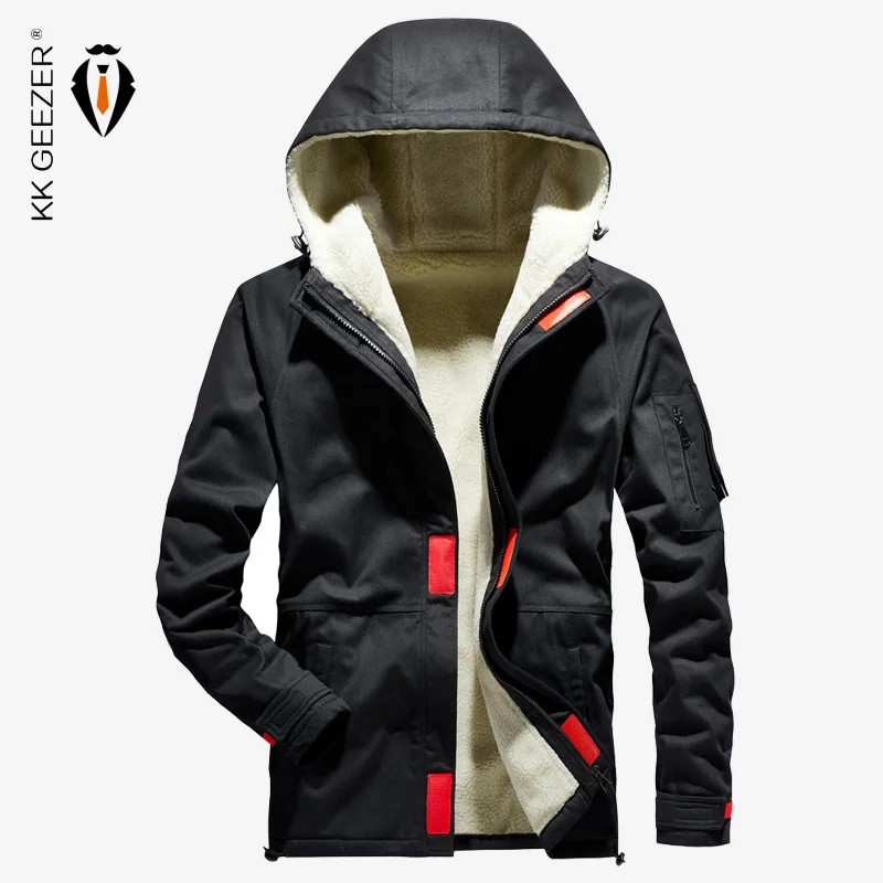 

Men Jacket and Coat Cashmere Autumn Winter Fleece Windbreaker Hooded Warm Outwear Thickens Military High Quality Cotton-Padded