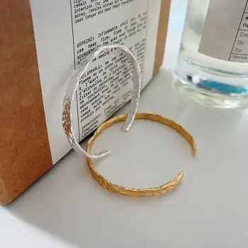 

1PC Authentic 925 Sterling silver white/gold foil Irregular concave-convex Geometric Cuff Bangle Bracelet open Jewelry TLS300