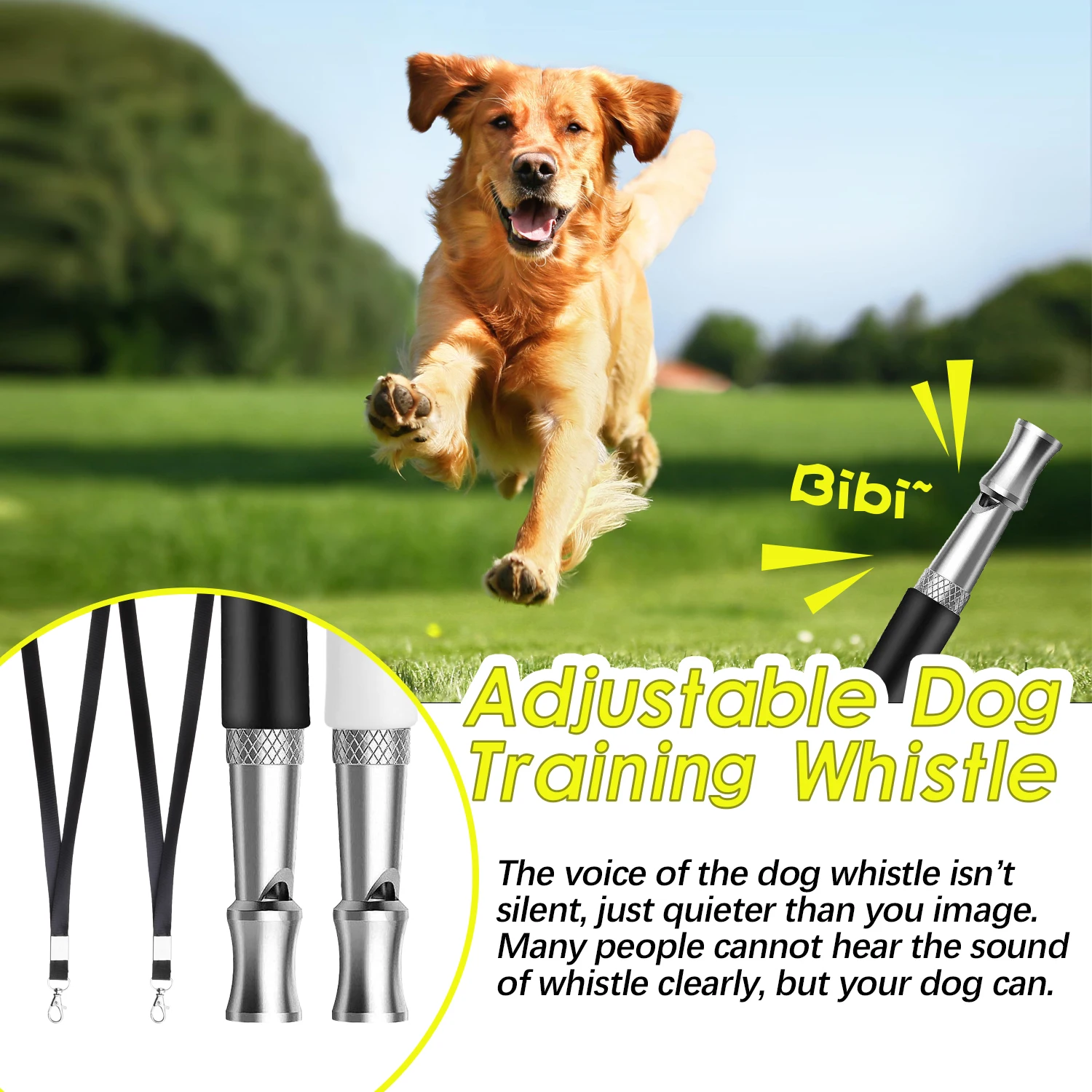 Silent Ultrasonic Dog Whistle Stop Barking Adjustable Pitch Dog Training Whistle with Lanyard Strap for Pet Supplies Coach whistle dog whistle