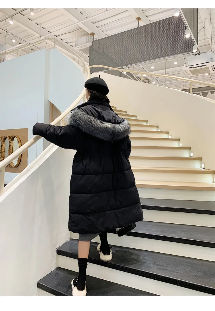 Photo Shoot New Style Best Friend Korean-style Hooded Large Fur Collar INS down Jacket Medium-length Cotton Coat WOMEN'S Co
