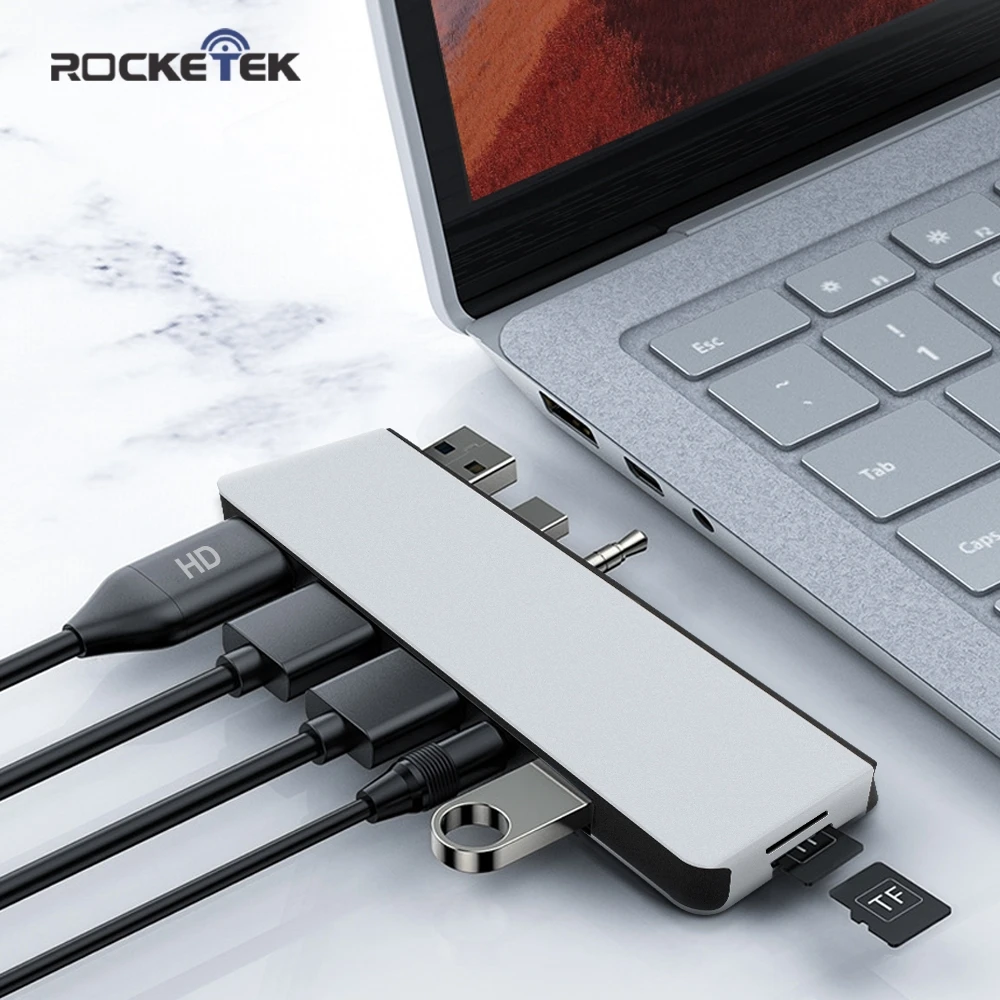 Rocketek USB 3 0 HUB кард-ридер 4K HDMI-совместимый аудио разъем 5 мм TF Micro SD адаптер для Microsoft