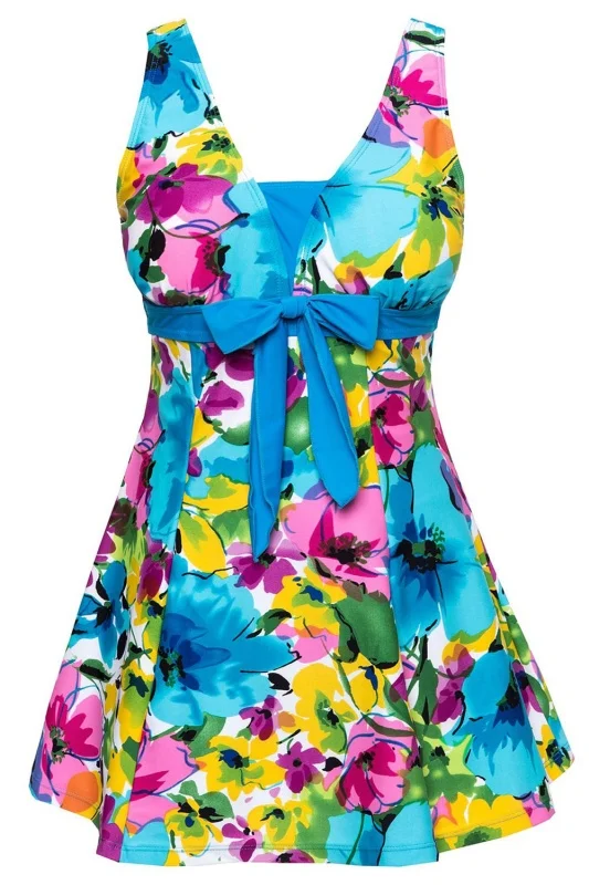 NEW-Women's Swimwear Bathing Suit Push Up Swimsuit One Piece Swim dress Lake Blue 5XL