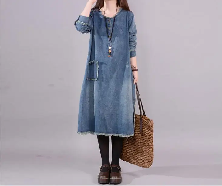 NYFS 2024 New Spring Autumn Woman Dress Loose Korea Denim Dress Vestido de mulher Robe Dresses